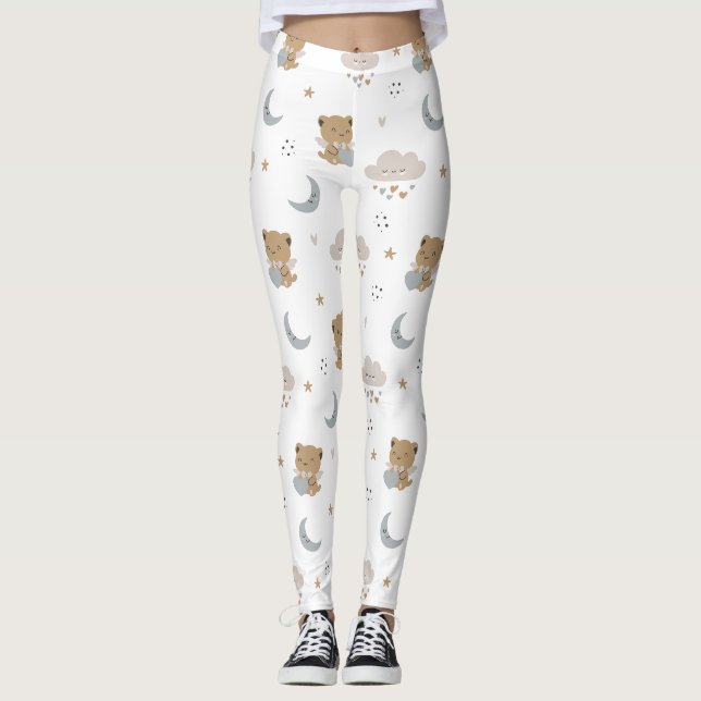 Kawaii Angel Cats & Clouds (1) Leggings (Front)