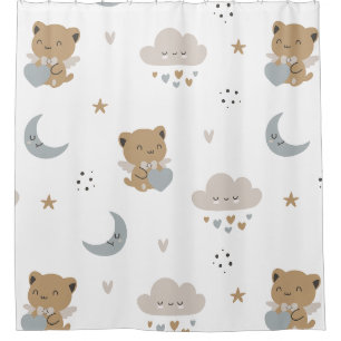 Kawaii Angel Cats & Clouds (1) Shower Curtain