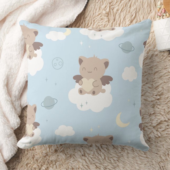 Kawaii Angel Cats on Clouds Pattern Cushion (Blanket)