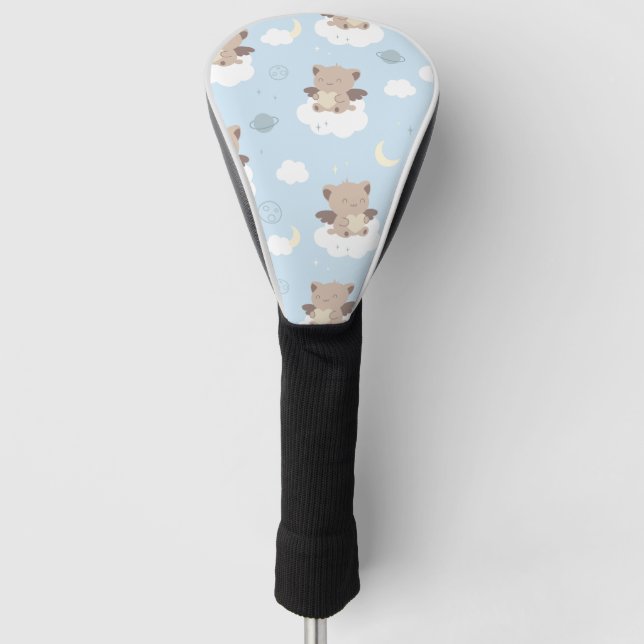Kawaii Angel Cats on Clouds Pattern Golf Head Cover (Front)