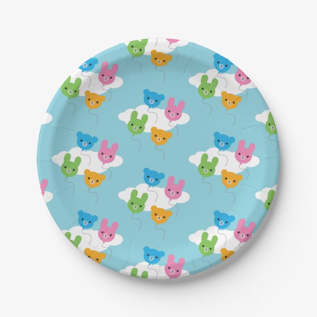 Kawaii Animal Balloons Paper Plate (Front)