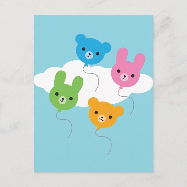 Kawaii Animal Balloons Postcard (Front)