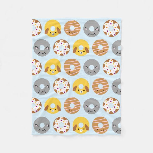 Kawaii Animal Doughnuts Fleece Blanket (Front)