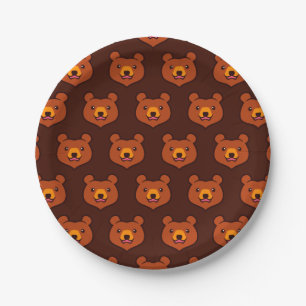 Kawaii Animal Lover Cartoon Brown Bear Paper Plate
