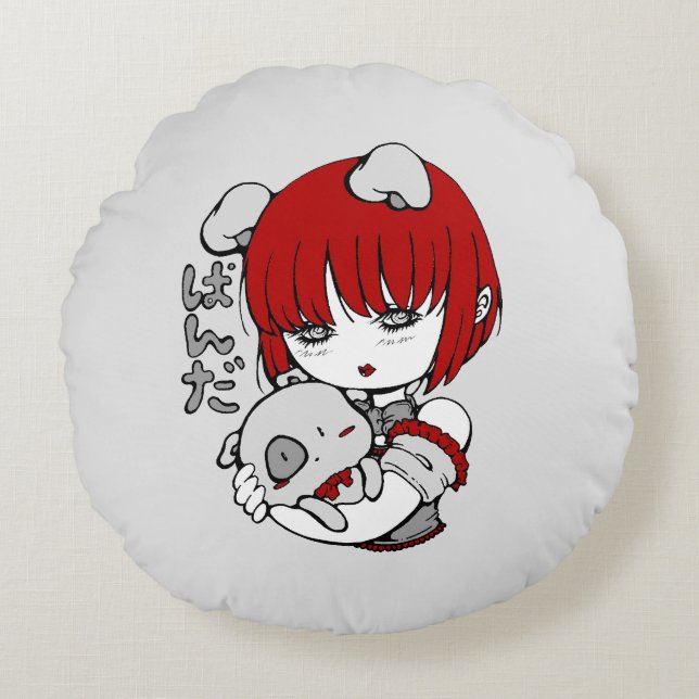 kawaii animal manga girl round cushion (Front)