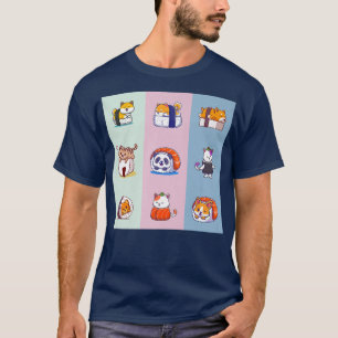 Kawaii Animal Sushi Rolls, Cute Cats Shibas Pandas T-Shirt