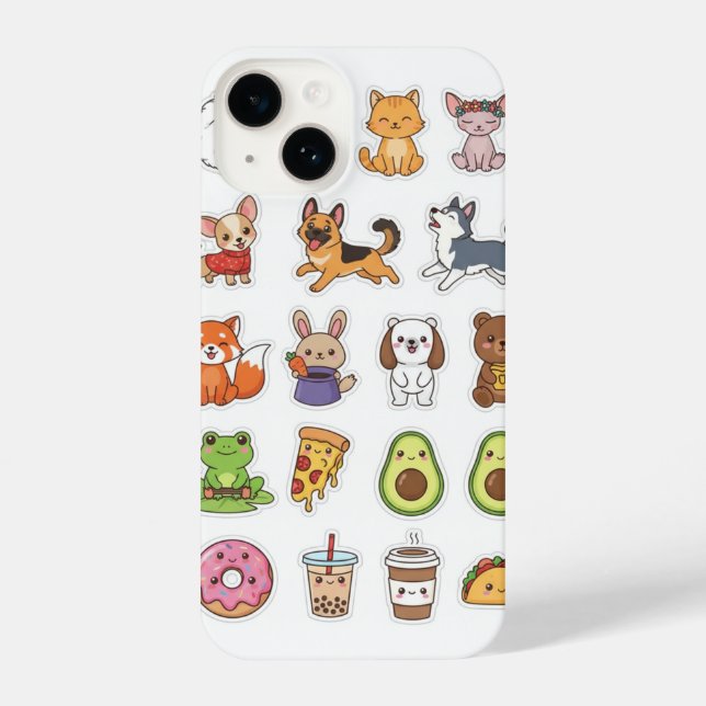 Kawaii Animals & Food Stickers – Cute Cartoon Stic iPhone Case (Back)