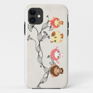 kawaii animals on vintage wrinkled old paper iPhone 11 case