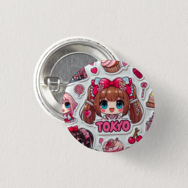 Kawaii Anime Art Japanese Pop Culture 3 Cm Round Badge (Front & Back)