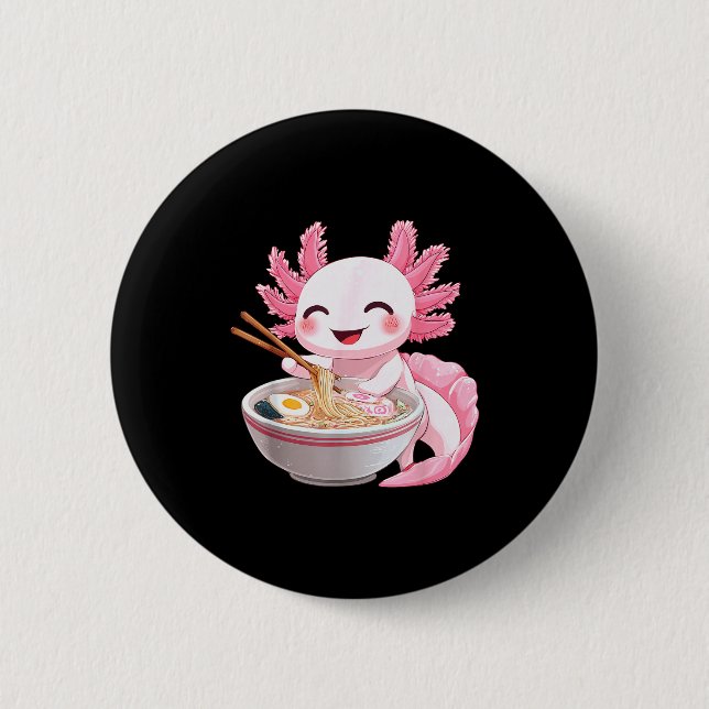 Kawaii Anime Axolotl Ramen  6 Cm Round Badge (Front)