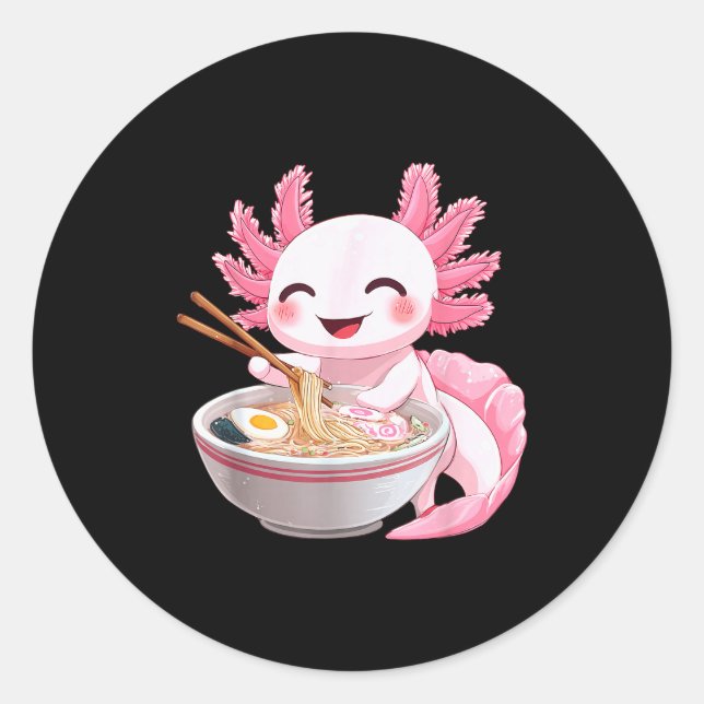 Kawaii Anime Axolotl Ramen  Classic Round Sticker (Front)