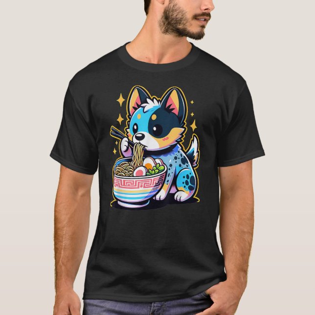 Kawaii Anime Blue Heeler Dog Ramen T-Shirt (Front)