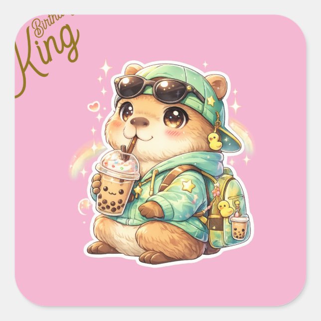 Kawaii Anime Capybara Bubble Tea Vinyl Sticker | C (Front)