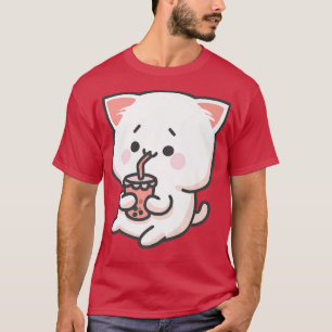Kawaii Anime Cat Bubble Tea Neko Boba Tea Milk Cut T-Shirt