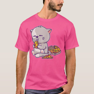 Kawaii Anime Cat Eating Pizza Cute Kitten Cat Neko T-Shirt