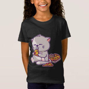 Kawaii Anime Cat Eating Pizza Cute Kitten Cat Neko T-Shirt