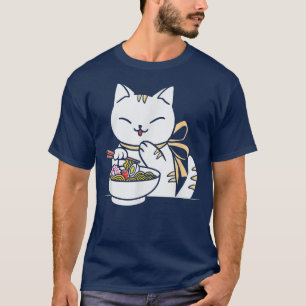 Kawaii Anime Cat Eating Ramen Cute Japanese Kitty  T-Shirt