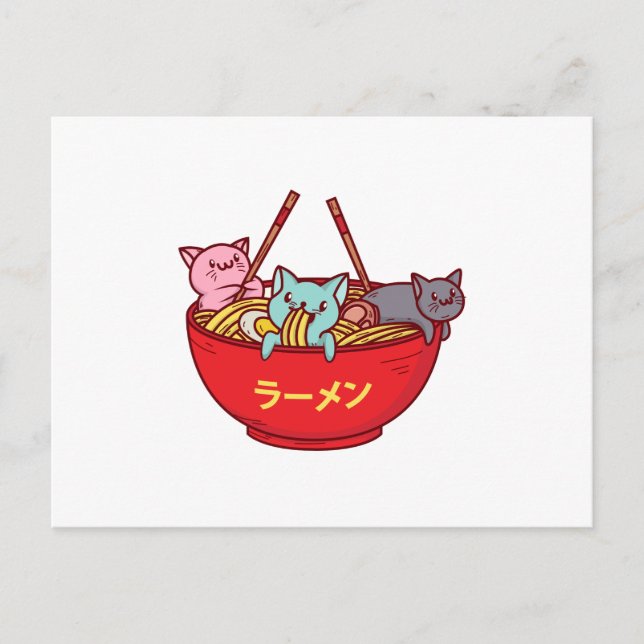 Kawaii Anime Cat Funny Adorable Japanese Ramen Announcement Postcard (Front)