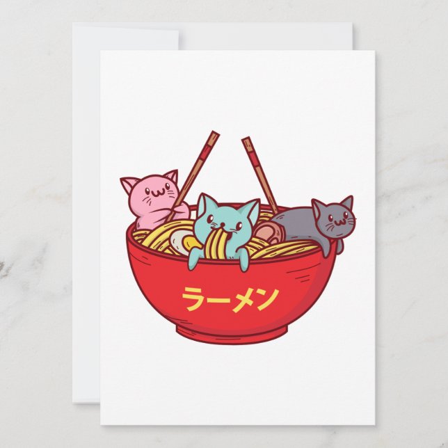 Kawaii Anime Cat Funny Adorable Japanese Ramen Holiday Card (Front)