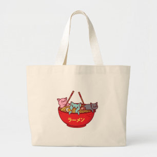 Kawaii Anime Cat Funny Adorable Japanese Ramen Large Tote Bag