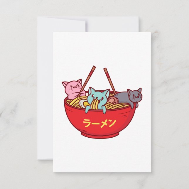 Kawaii Anime Cat Funny Adorable Japanese Ramen Thank You Card (Front)