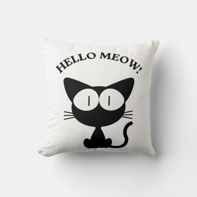 Kawaii Anime Cat HELLO MEOW Throw Pillow (Front)