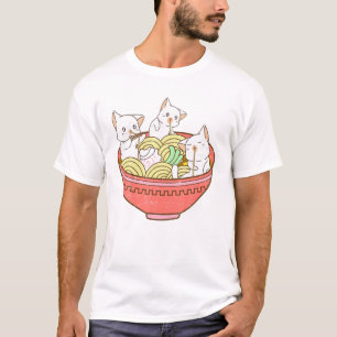 Kawaii Anime Cat Japanese Ramen Noodles - Kitten V T-Shirt