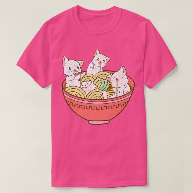 Kawaii Anime Cat Japanese Ramen Noodles  Kitten Vi T-Shirt (Design Front)