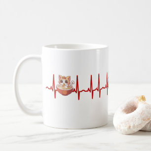 Kawaii Anime Cat Ramen Noodles Otaku EKG Heartbeat Coffee Mug