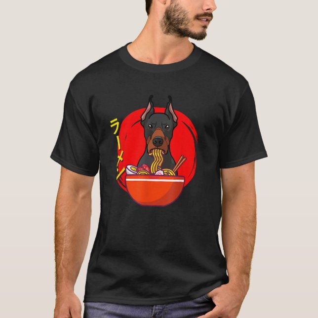 Kawaii Anime Doberman Pinscher Ramen Noodles  T-Shirt (Front)