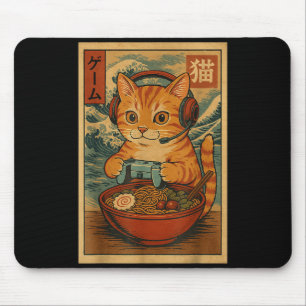 Kawaii Anime Gamer Cat Ramen Retro Japanese Gaming Mouse Mat