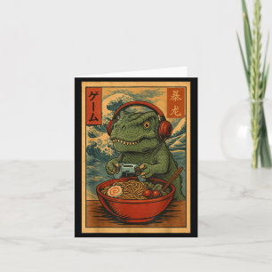 Kawaii Anime Gamer T-rex Ramen Retro Japanese Gami Card