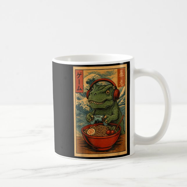 Kawaii Anime Gamer T-rex Ramen Retro Japanese Gami Coffee Mug (Right)