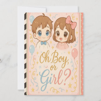 Kawaii Anime Gender Reveal Invitation.Oh Boy orgri Invitation