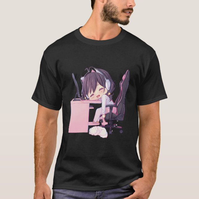 Kawaii Anime Girl Chibi Neko Catgirl Gamer Egirl T-Shirt (Front)