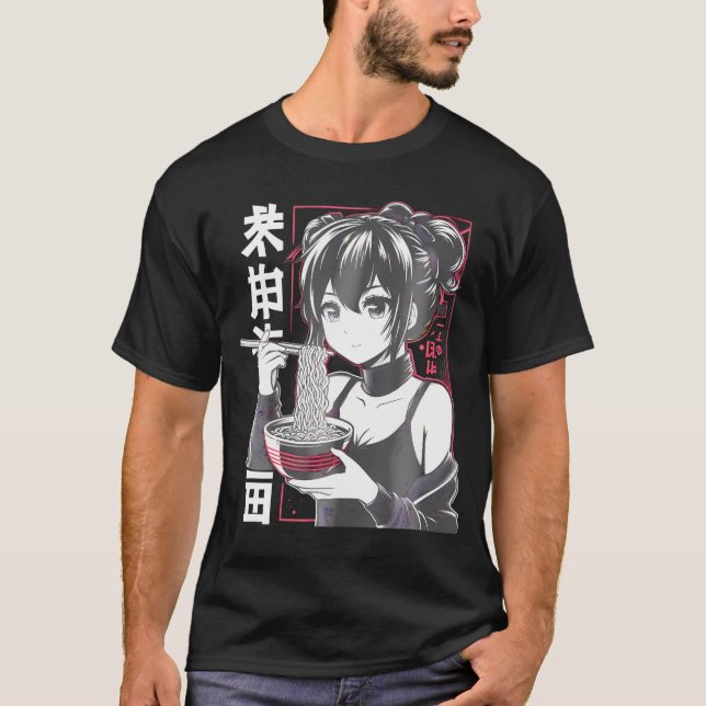 Kawaii Anime Girl Eating Ramen Noodles Japanese An T-Shirt (Front)