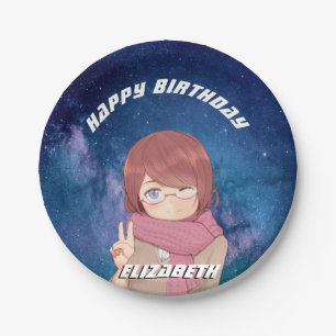 Kawaii Anime Girl galaxy Paper Plate