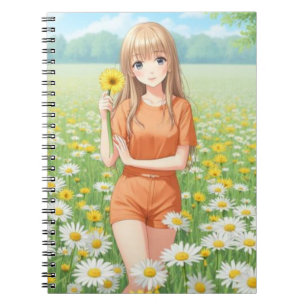 Kawaii Anime Girl in Daisy Garden Notebook