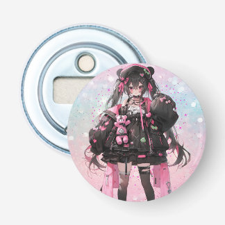 Kawaii Anime Girl in Pink and Black Dress  Bottle Opener