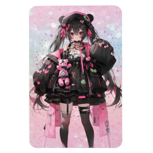 Kawaii Anime Girl in Pink and Black Dress  Magnet