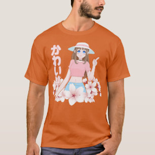 Kawaii Anime Girl Japanese Style Cute Sakura Flowe T-Shirt
