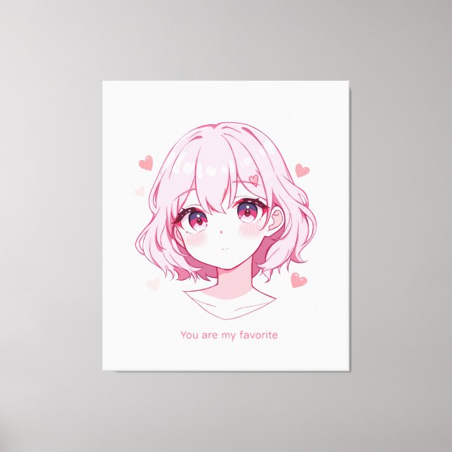 Kawaii Anime Girl Valentine Sweatshirt Canvas Print (Front)