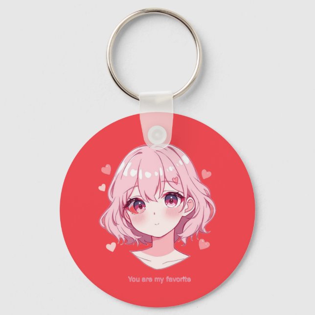Kawaii Anime Girl Valentine Sweatshirt Key Ring (Front)