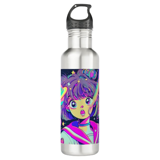 Kawaii Anime Girl Water Bottle (Front)