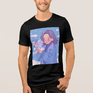 Kawaii Anime Girl With Baby Dragon in Winter Snow Tri-Blend Shirt