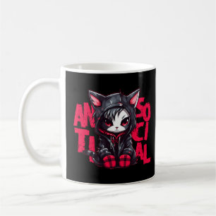 Kawaii Anime Gothic Cat Chibi Antisocial Hera Grun Coffee Mug