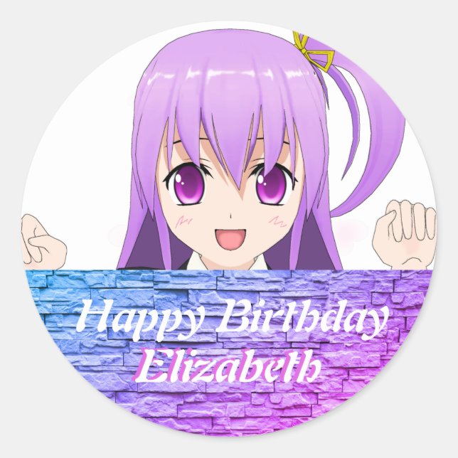 Kawaii anime Happy Birthday cute japanese style Classic Round Sticker (Front)