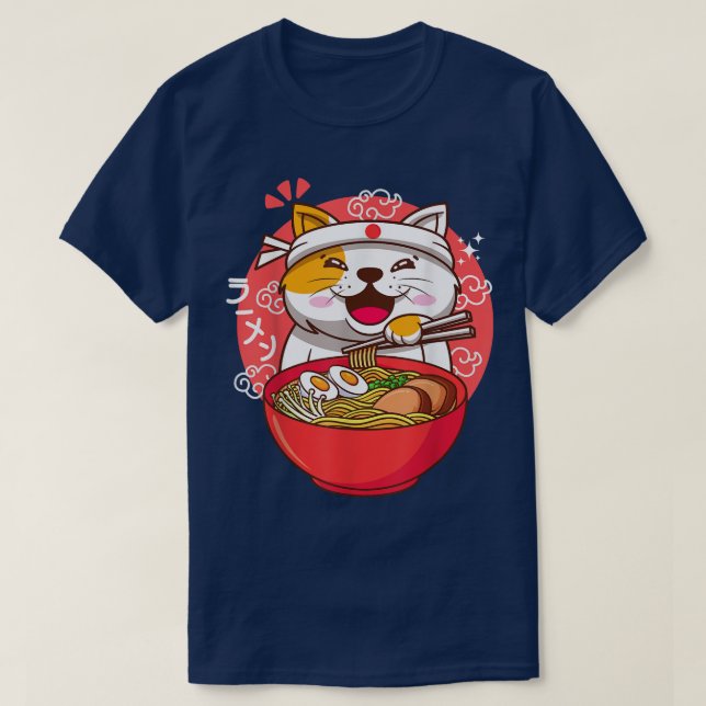 Kawaii Anime Japanese cat ramen  T-Shirt (Design Front)