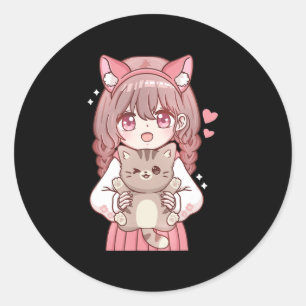 Kawaii Anime Kawaii Cat Lover Otaku Classic Round Sticker