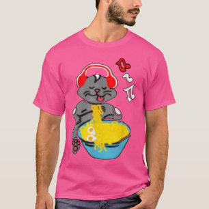 Kawaii Anime Kitty Cat with Music Headphones Ramen T-Shirt